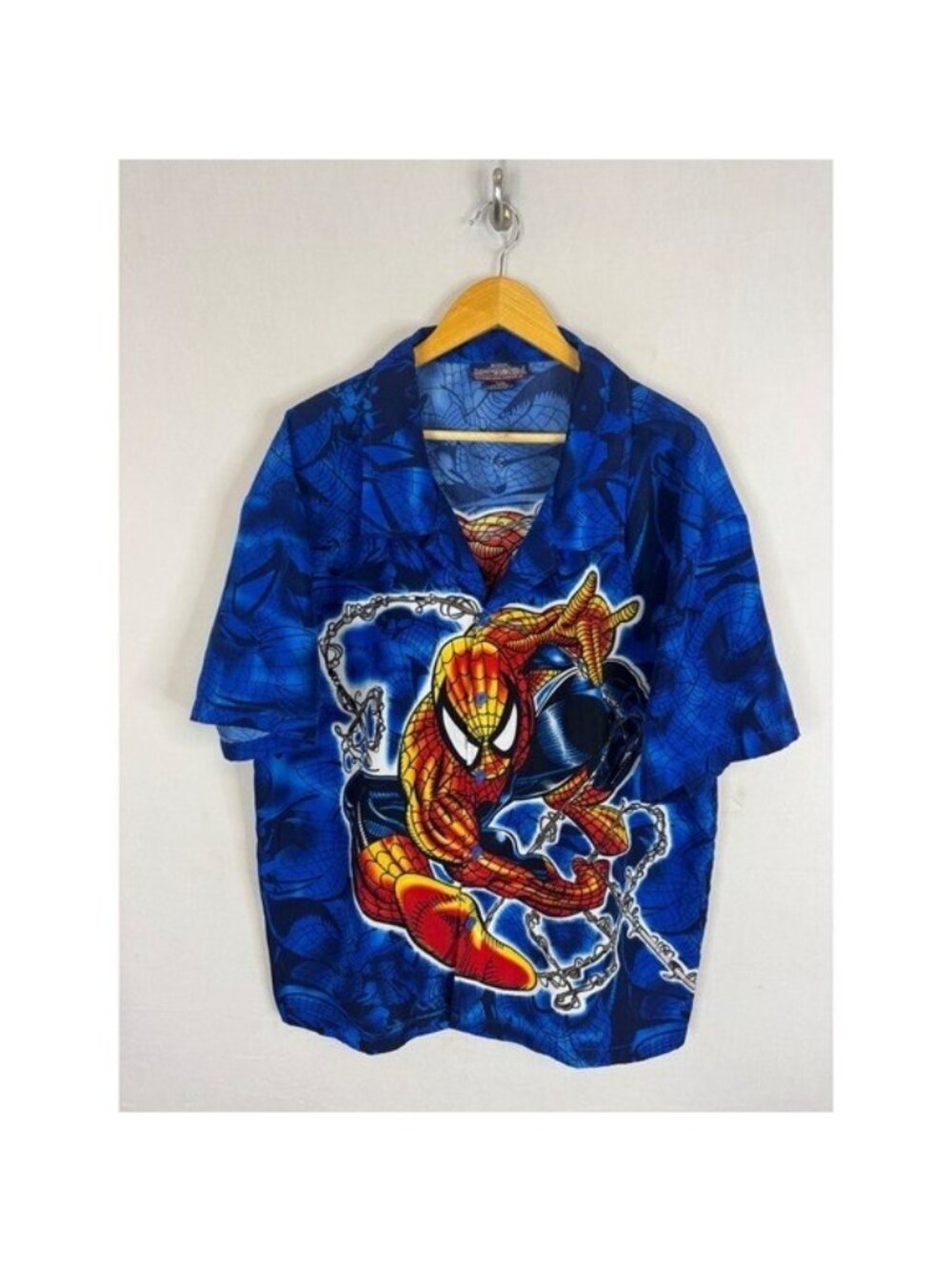 Vintage 2002 Marvel Spider-Man Shirt Blue All Over Print 3267SP174 Mens Large